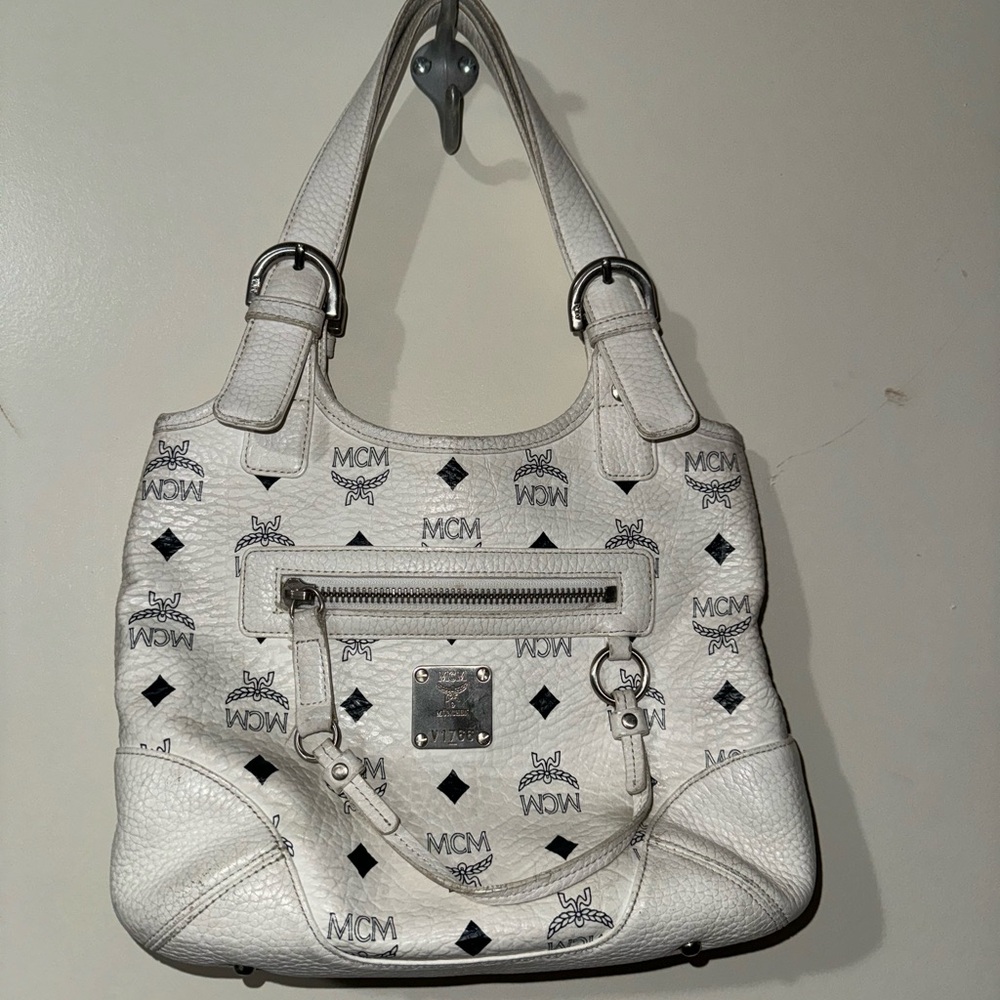 MCM White Logo Print Women's Bag